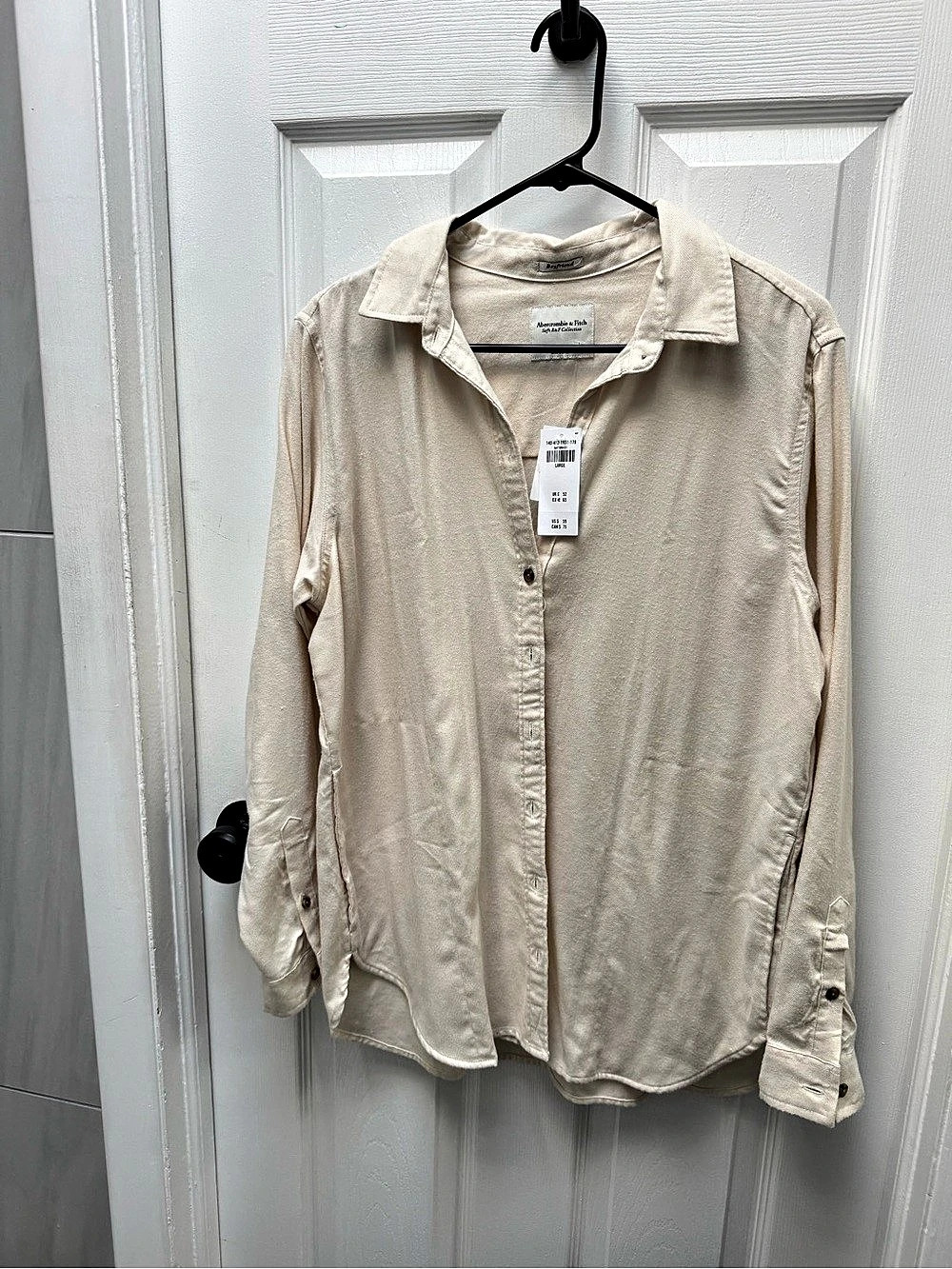 Abercrombie & Fitch Boyfriend Shirt Linen Button Down Shirt in Cream Size Large